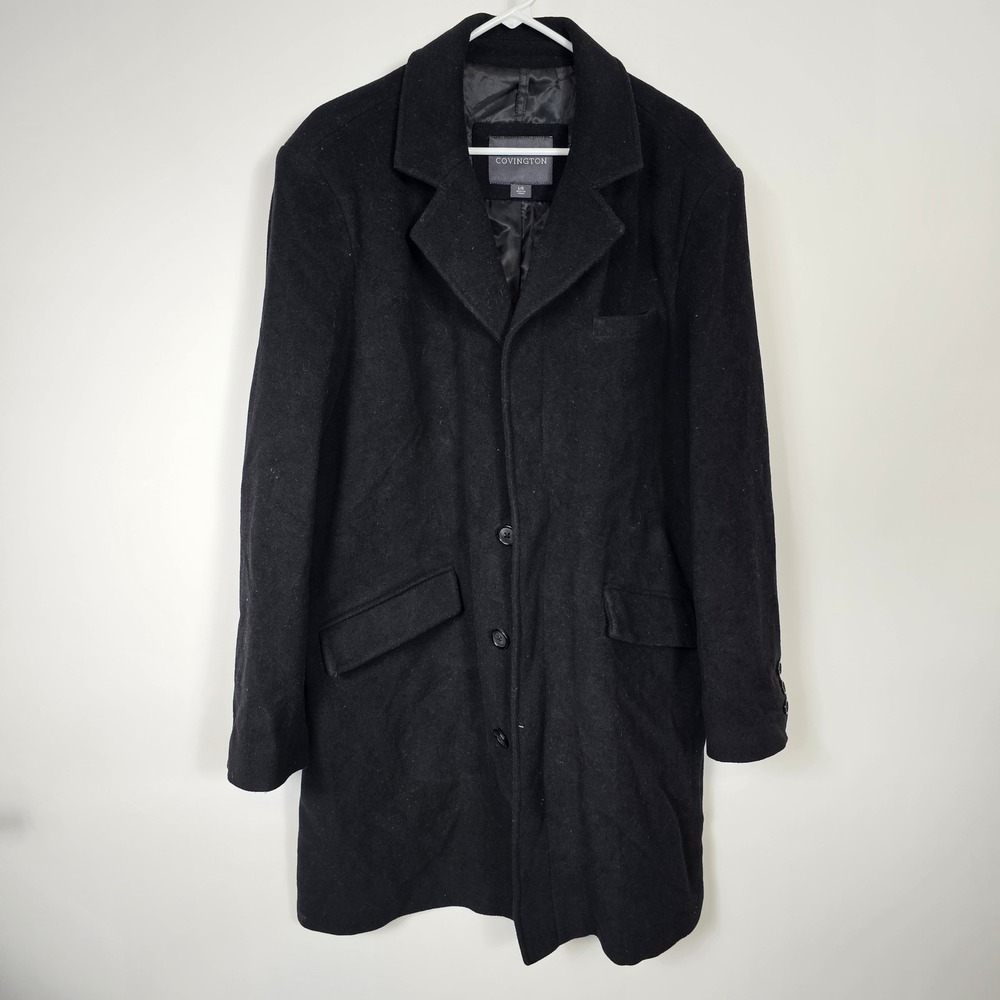 Covington Women's Black Wool Blend Long Overcoat Classic Winter Coat Large